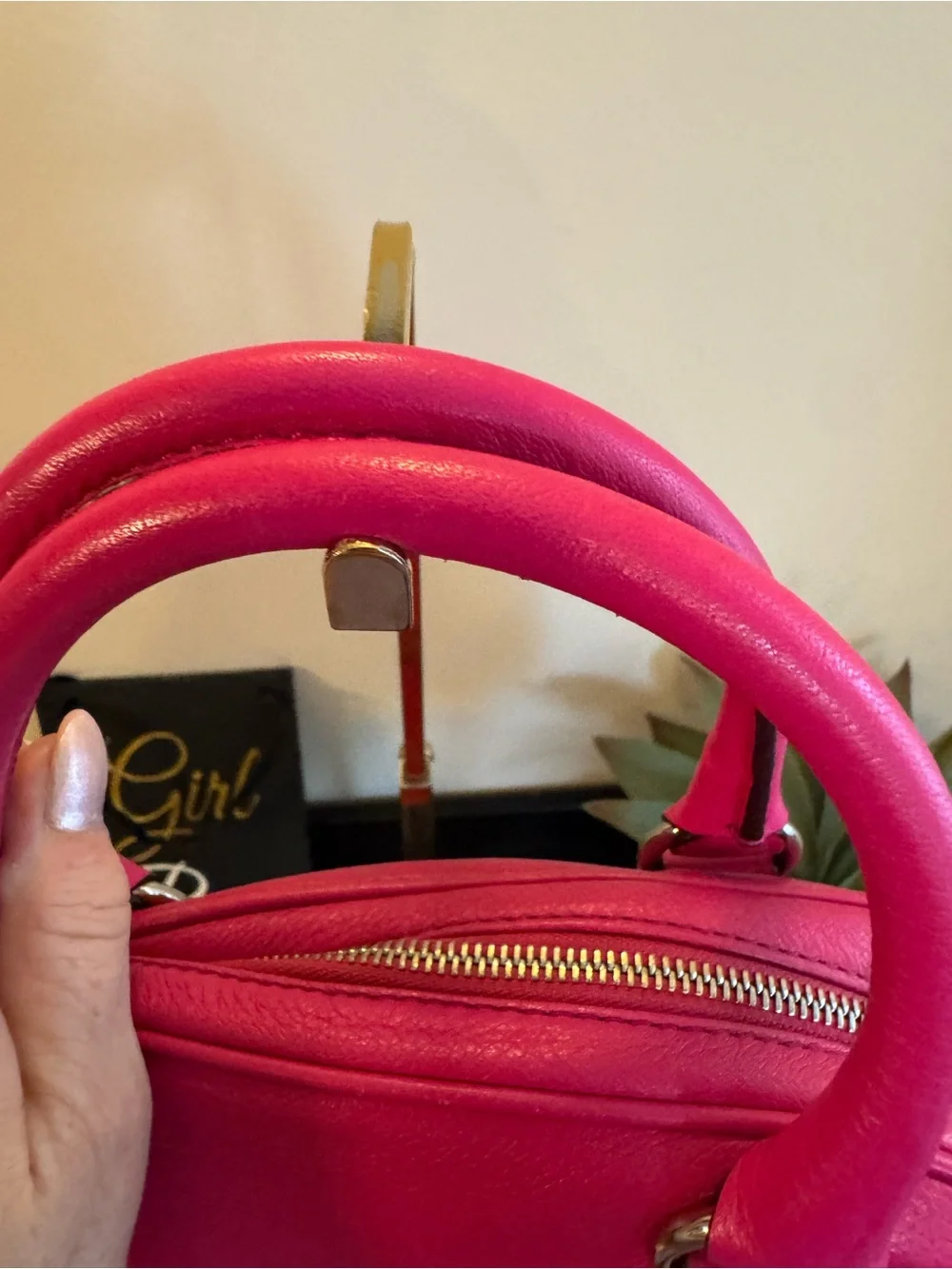 Michael Kors Raspberry Leather Satchel with Tassel Charm